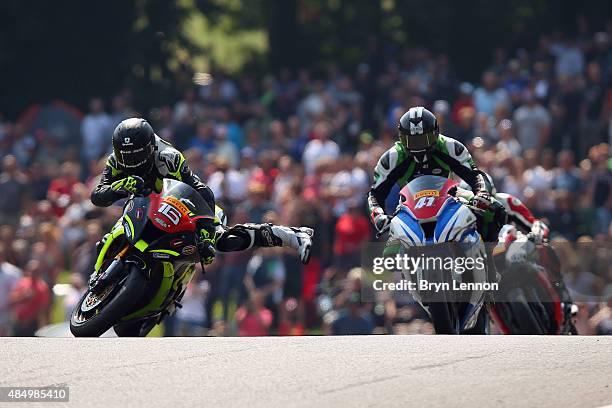 Ben Godfrey of Great Britain and BPG Racing crashes out of the Pirelli National Superstock 1000 Championship race during the MCE British Superbike...