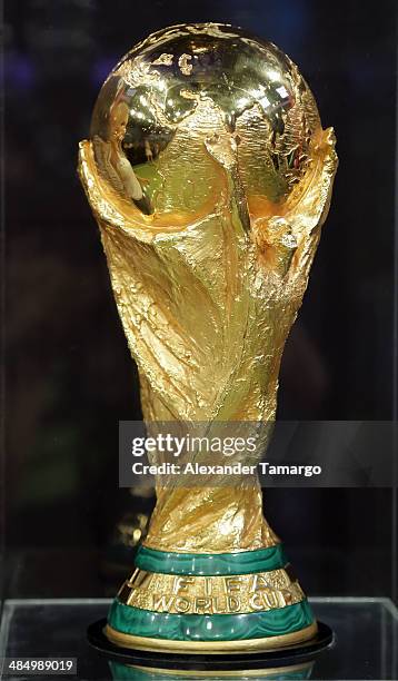 General view of the FIFA World Cup Trophy at Univision Headquarters on April 15, 2014 in Miami, Florida.