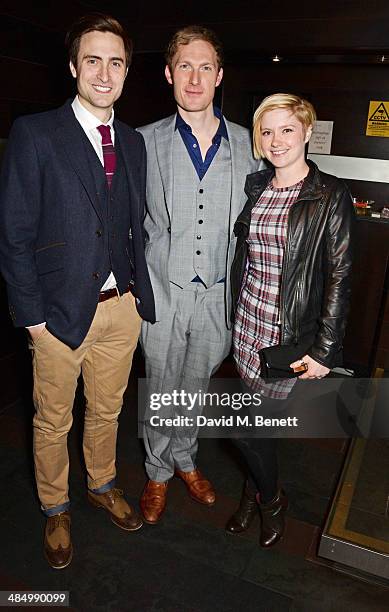 Cast members Martin Richardson, Sam Hoares and Sally Hodgkiss attend an after party celebrating the press night performance of "Relative Values" at...