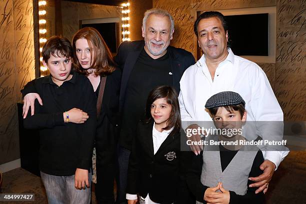 Chico , Francis Perrin, his wife Gersende and their children pose backstage after the Concert of 'Chico & The Gypsies' with 50 gypsy guitars at...