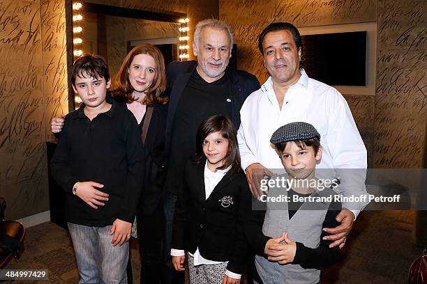 Chico , Francis Perrin, his wife Gersende and their children pose backstage after the Concert of 'Chico & The Gypsies' with 50 gypsy guitars at...