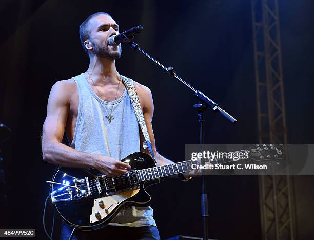 Andy Brown of Lawson performs on Day 2 of the V Festival at Hylands Park on August 23, 2015 in Chelmsford, England.