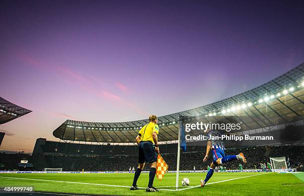 Marvin Plattenhardt of Hertha BSC during the game Hertha BSC against Werder Bremen at Olympiastadion on August 21, 2015 in Berlin, Germany.