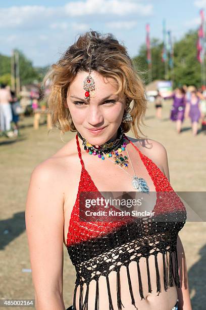 Out of the Ordinary festival stall holder Alexandra Duran wears an Out of the Ordinary and jewellery from India on day 3 of the Wilderness Festival...