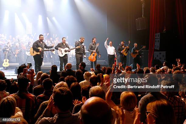 Members of 'Chico & The Gypsies' : Babato, Joseph, Kema , Mounin, Chico , Kassaka and Tane perform whyle their Concert with 50 gypsy guitars at...