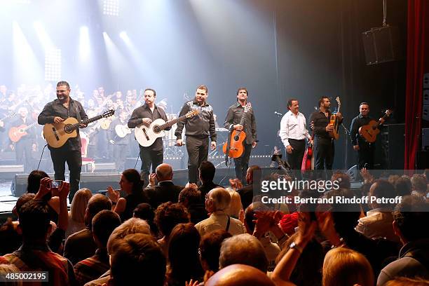 Members of 'Chico & The Gypsies' : Babato, Joseph, Kema , Mounin, Chico , Kassaka and Tane perform whyle their Concert with 50 gypsy guitars at...