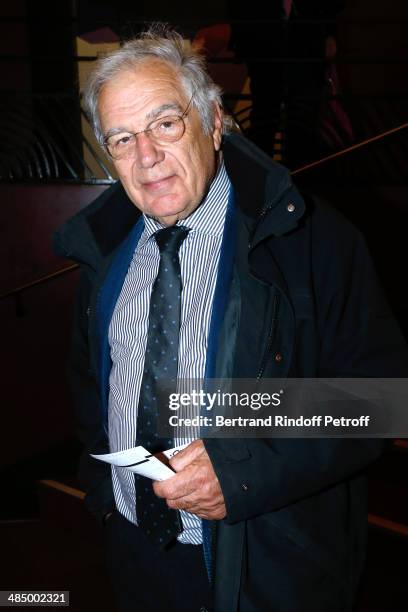 Journalist Michel Chevalet attends the Concert of 'Chico & The Gypsies' with 50 gypsy guitars at L'Olympia on April 14, 2014 in Paris, France.