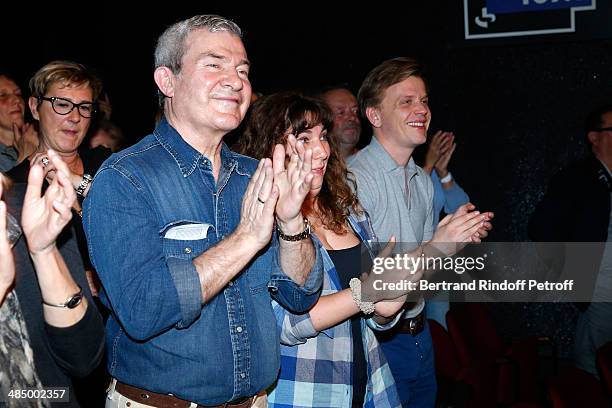 Martin Lamotte with his daughter Manon and actor Alex Lutz attend the Concert of 'Chico & The Gypsies' with 50 gypsy guitars at L'Olympia on April...