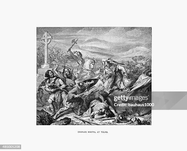 charles martel at the battle of tours engraving - tours france 幅插畫檔、美工圖案、卡通及圖標
