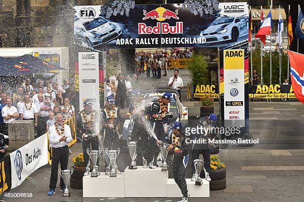 Mikka Anttila of Finland and Jari Matti Latvala of Finland; Sebastien Ogier of France and Julien Ingrassia of France; Andreas Mikkelsen of Norway and...