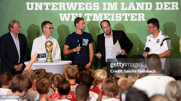 Hermann Korfmacher, Helmut Sandrock, Benedikt Hoewedes, Stephan Brause and Eckart Stender attend the closing event of the 'DFB Ehrenrunde' on August...