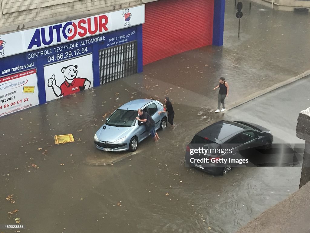 Heavy Rain Cause Flash Flooding In Nimes