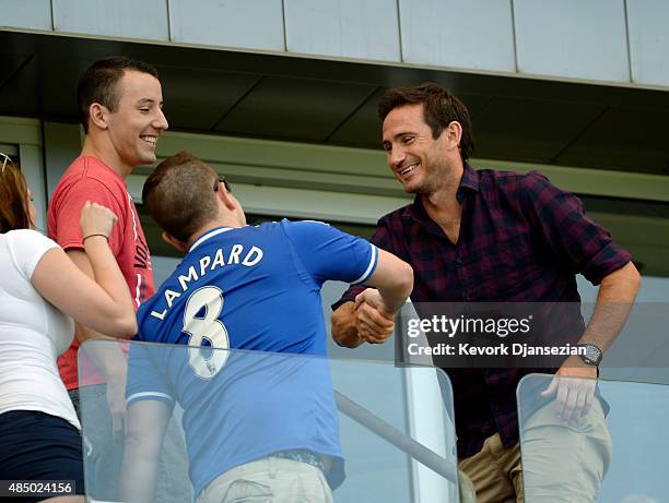 Frank Lampard of New York City FC greets fans in a luxury box before the start of the Los Angeles Galaxy and New York City FC at StubHub Center...