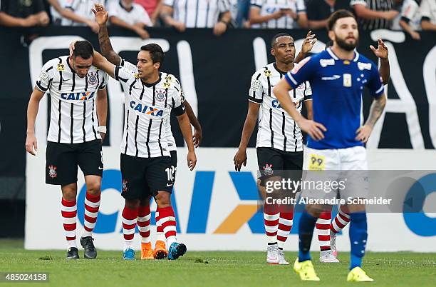 Jadson of Corinthians celebrates their second goal during the match between Corinthians and Cruzeiro for the Brazilian Series A 2015 at Arena...