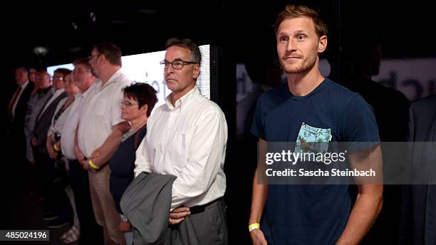 Benedikt Hoewedes and Helmut Sandrock attend the 'DFB Ehrenrunde' on August 23, 2015 in Kamen, Germany.