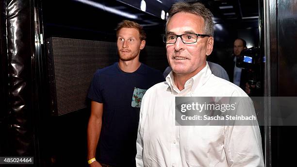 Benedikt Hoewedes and Helmut Sandrock attend the 'DFB Ehrenrunde' on August 23, 2015 in Kamen, Germany.