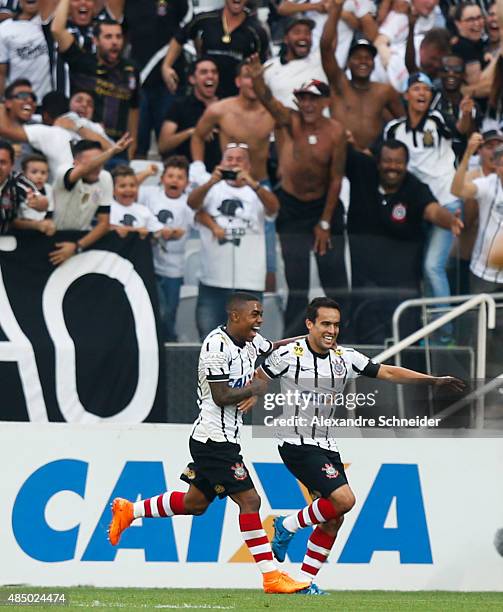 Jadson of Corinthians celebrates their second goal during the match between Corinthians and Cruzeiro for the Brazilian Series A 2015 at Arena...