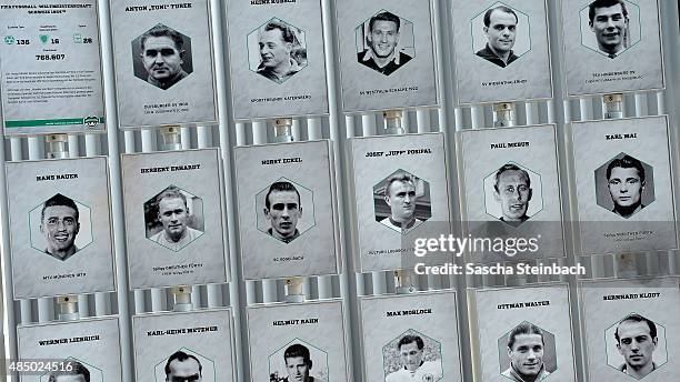 Display with former german national players is seen during the 'DFB Ehrenrunde' on August 23, 2015 in Kamen, Germany.