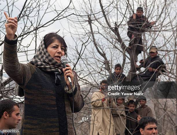 Kashmir's main opposition political party, Peoples Democratic Party's leader Mehbooba Mufti, and candidate for South Kashmir addresses her supporters...
