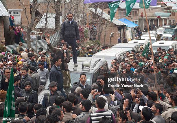 Kashmir's main opposition political party, Peoples Democratic Party's leader Mehbooba Mufti, and candidate for South Kashmir addresses her supporters...