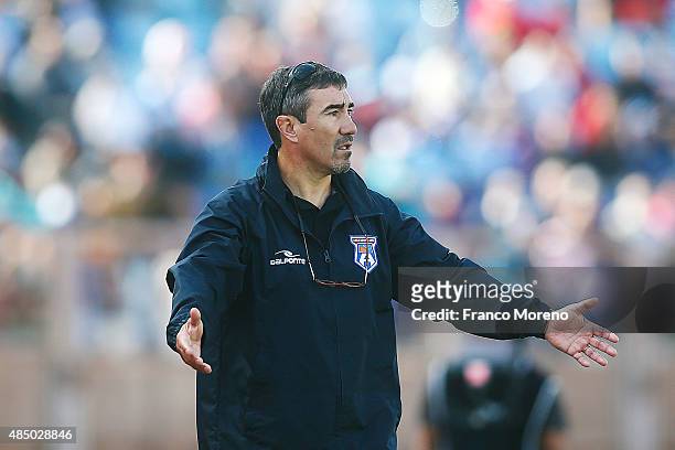 Alejandro Hisis coach assistant of San Marcos de Arica reacts during a match between San Marcos de Arica and U de Chile as part of fourth round of...
