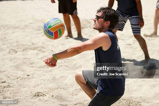 Josh Hutcherson plays in the ASICS World Series Of Volleyball - Celebrity Charity Match on August 23, 2015 in Long Beach, California.