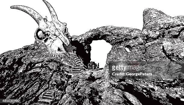 ilustraciones, imágenes clip art, dibujos animados e iconos de stock de apocalípticos escalada en roca en el parque nacional de los arcos - cabra montés americana