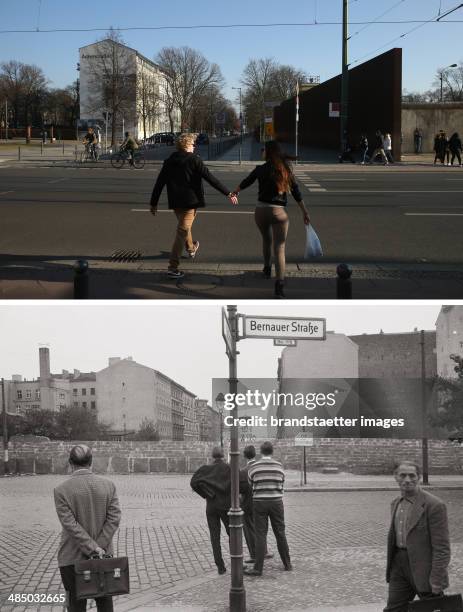 In this composite image a comparison has been made between Berlin in the 1960s and Berlin now in 2014. GERMANY People from West Berlin looking to...