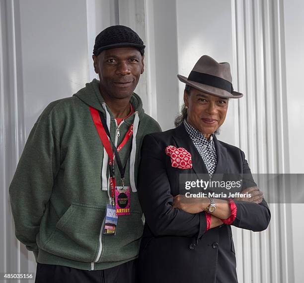 Arthur 'Gaps' Hendrickson and Pauline Black of The Selecter, photo call at Temple Island Meadows on August 23, 2015 in Henley-on-Thames, England.