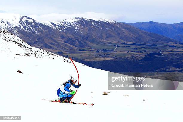 Mitchell Gourley of Australia competes in the Men Slalom Standing L6/8-2 in the IPC Alpine Adaptive Slalom Southern Hemisphere Cup during the Winter...