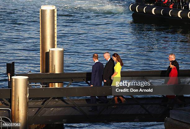 Prince William, Duke of Cambridge and Catherine, Duchess of Cambridge are escorted to a boat by Don Harwin MLC, Her Excellency Professor the...