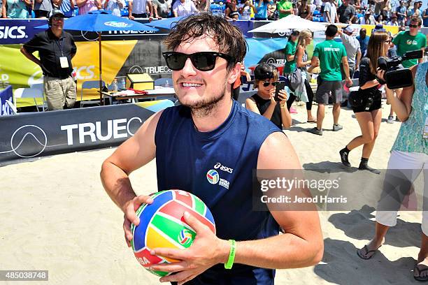 Actor Josh Hutcherson participates in the ASICS World Series of Volleyball - Celebrity Charity Match on August 23, 2015 in Long Beach, California.