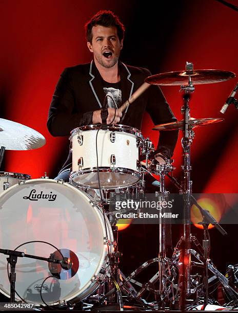 Drummer Chris Thompson of the Eli Young Band performs during ACM Presents: An All-Star Salute To The Troops at the MGM Grand Garden Arena on April 7,...