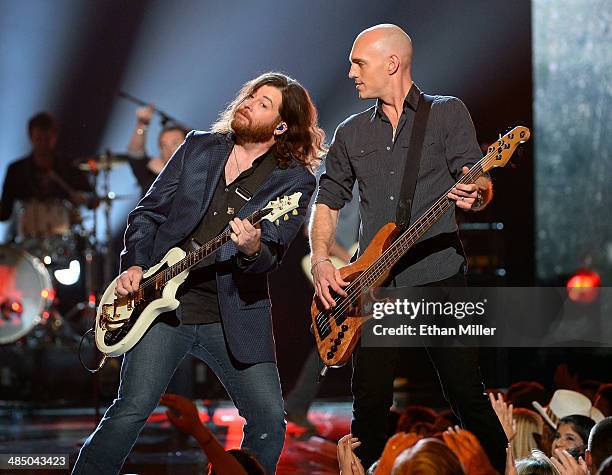 Guitarist James Young and bassist Jon Jones of the Eli Young Band perform during ACM Presents: An All-Star Salute To The Troops at the MGM Grand...