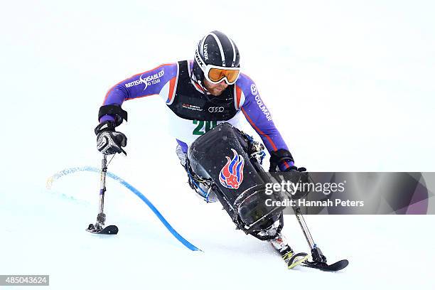 Ben Sneesby of Great Britain competes in the Men Slalom Sitting LW-12-1 during the IPC Alpine Adaptive Slalom Southern Hemisphere Cup during the...