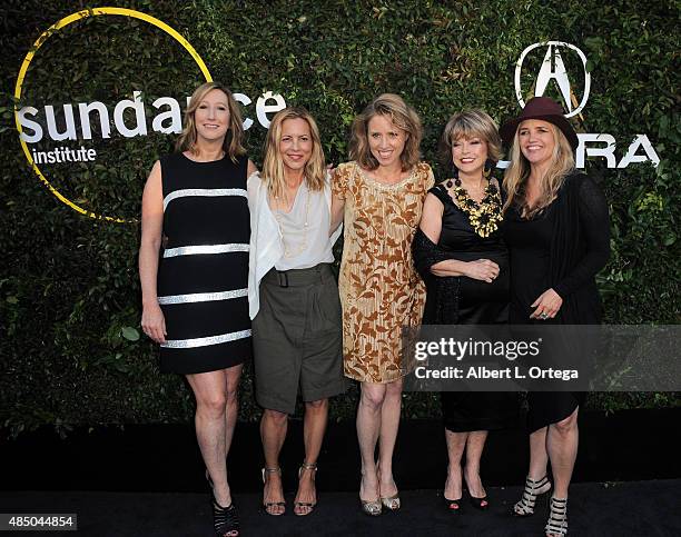 Keri Putnam, Maria Bello, Amy Redford, Pat Mitchell and Clare Munn arrives for the 2015 Sundance Institute celebration benefit held at 3LABS on June...