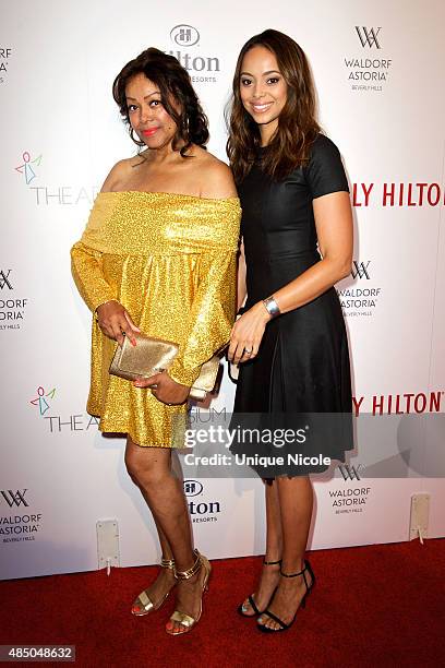 Amber Stevens West with her mom arrive at The Beverly Hilton celebrates 60 Years with a Diamond Anniversary Party held on August 21, 2015 in Beverly...