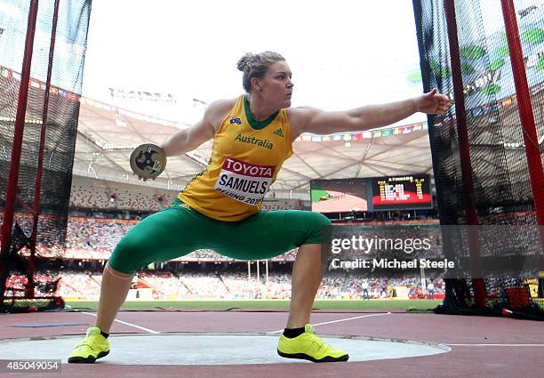 Dani Samuels of Australia competes in the Women's Discus qualification during day three of the 15th IAAF World Athletics Championships Beijing 2015...