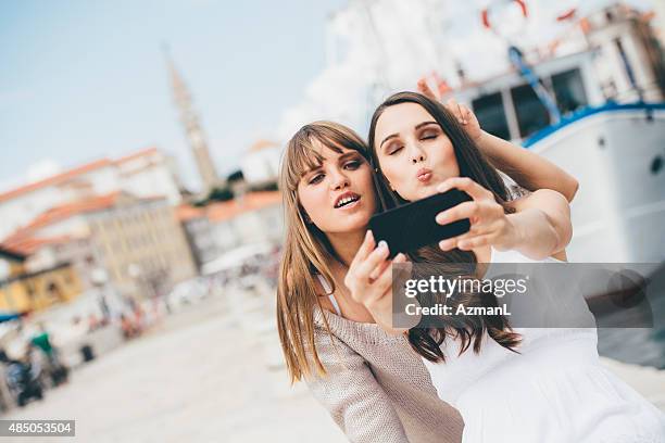 summer holidays selfie - slovenia beach stock pictures, royalty-free photos & images
