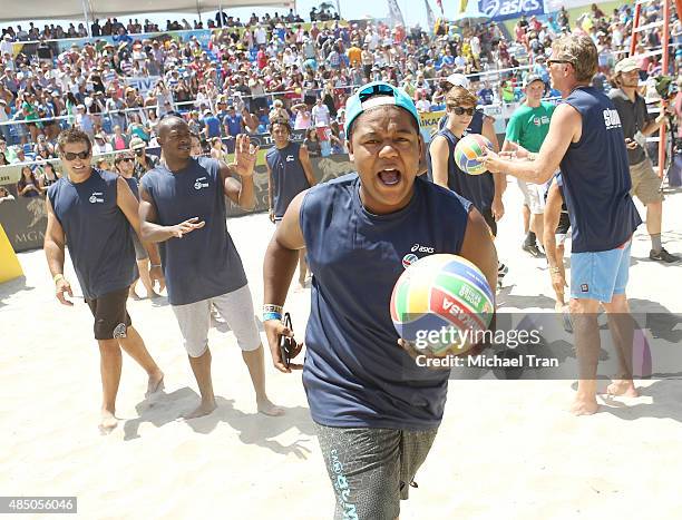 Kyle Massey and Galen Gering attend the ASICS World Series of Volleyball - celebrity charity match held on August 23, 2015 in Long Beach, California.