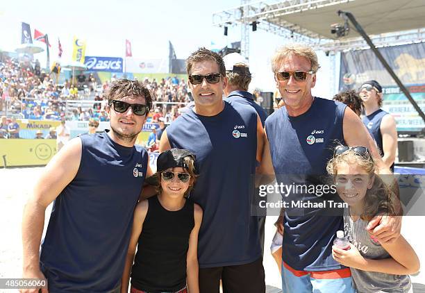 Josh Hutcherson with Galen Gering and friends attend the ASICS World Series of Volleyball - celebrity charity match held on August 23, 2015 in Long...