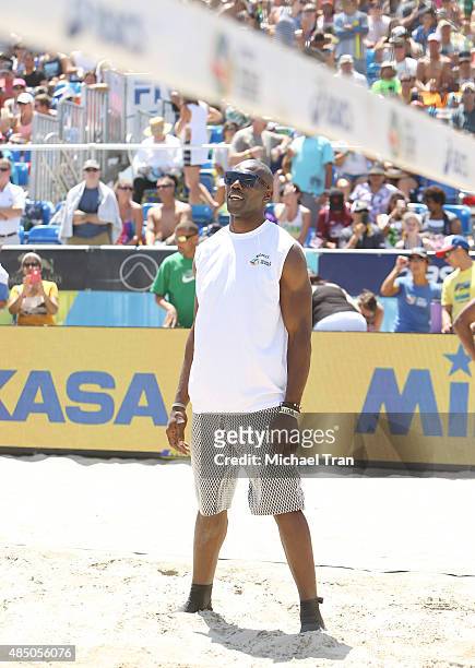 Terrell Owens attends the ASICS World Series of Volleyball - celebrity charity match held on August 23, 2015 in Long Beach, California.