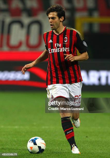 Ricardo Kaka of AC Milan in action during the Serie A match between AC Milan and Calcio Catania at San Siro Stadium on April 13, 2014 in Milan, Italy.