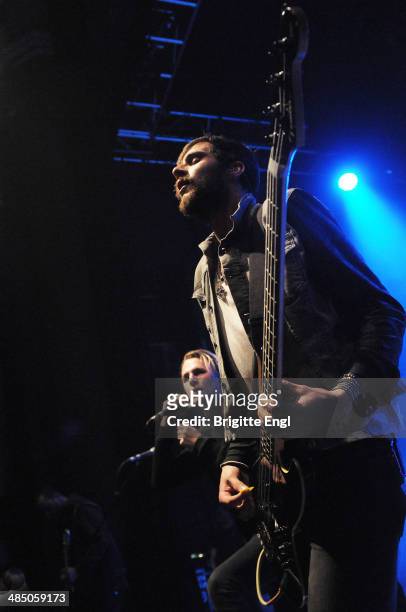 Charlie Cosser and Karnig Manoukian of Charming Liars performs on stage as the supporting act for Daughtry at Symphony Hall on March 26, 2014 in...
