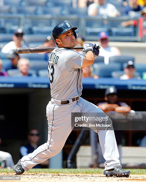 Jesus Montero of the Seattle Mariners in action against the New York Yankees at Yankee Stadium on July 19, 2015 in the Bronx borough of New York...