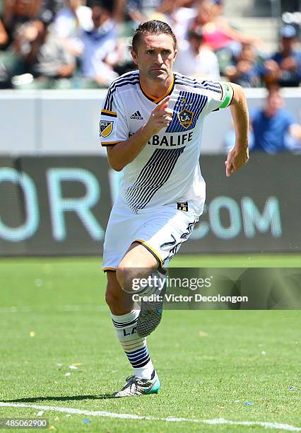 Robbie Keane of Los Angeles Galaxy reacts after scoring his first goal of the match against the New York City FC in the second half of the MLS match...