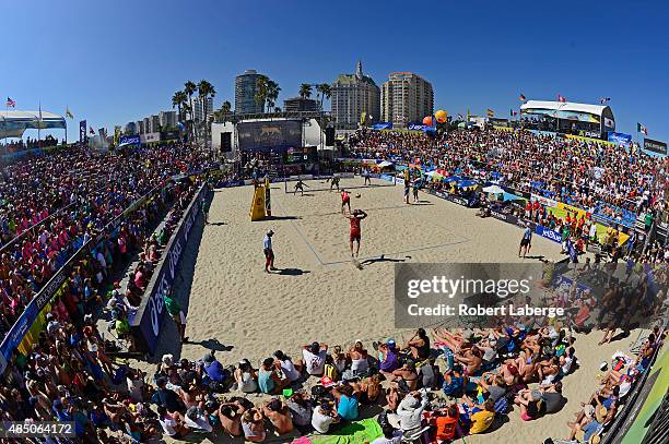 General view of Center Court during the men's final match between Alison Cerutti and Bruno Oscar Schmidt of Brazil and Philip Dalhausser and Nicholas...