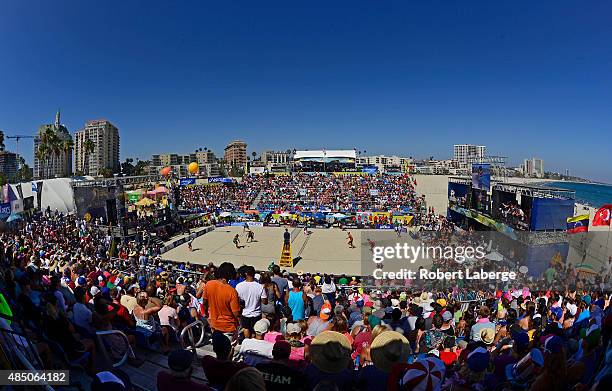 General view of Center Court during the men's final match between Alison Cerutti and Bruno Oscar Schmidt of Brazil and Philip Dalhausser and Nicholas...