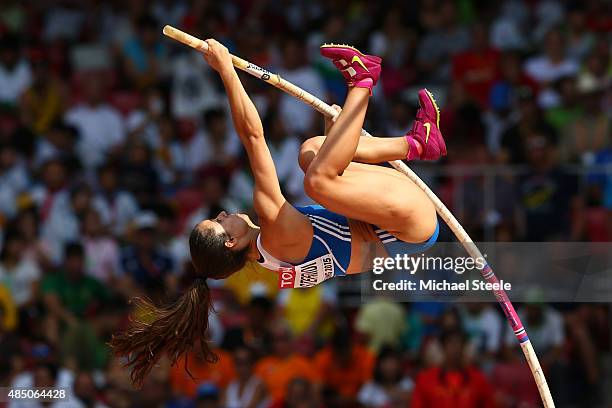 Ekaterini Stefanidi of Greece competes in the Women's Pole Vault qualification during day three of the 15th IAAF World Athletics Championships...