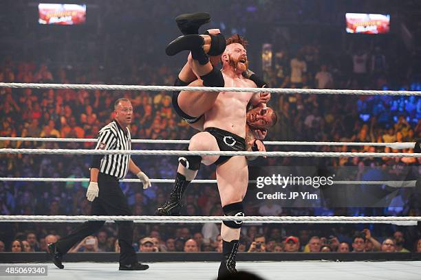 Sheamus and Randy Orton battle it out at the WWE SummerSlam 2015 at Barclays Center of Brooklyn on August 23, 2015 in New York City.